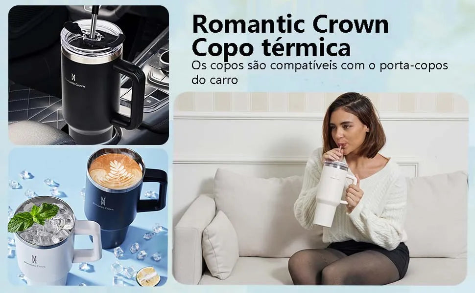 Copo térmico portátil ROMANTIC CROWN em aço inoxidável, 1200ml/1,2L