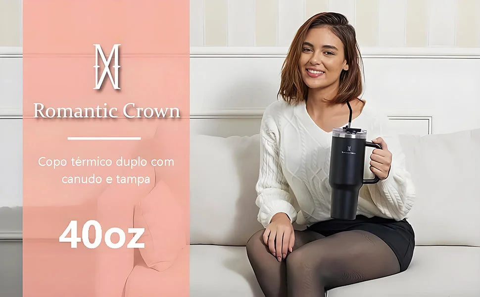 Copo térmico portátil ROMANTIC CROWN em aço inoxidável, 1200ml/1,2L