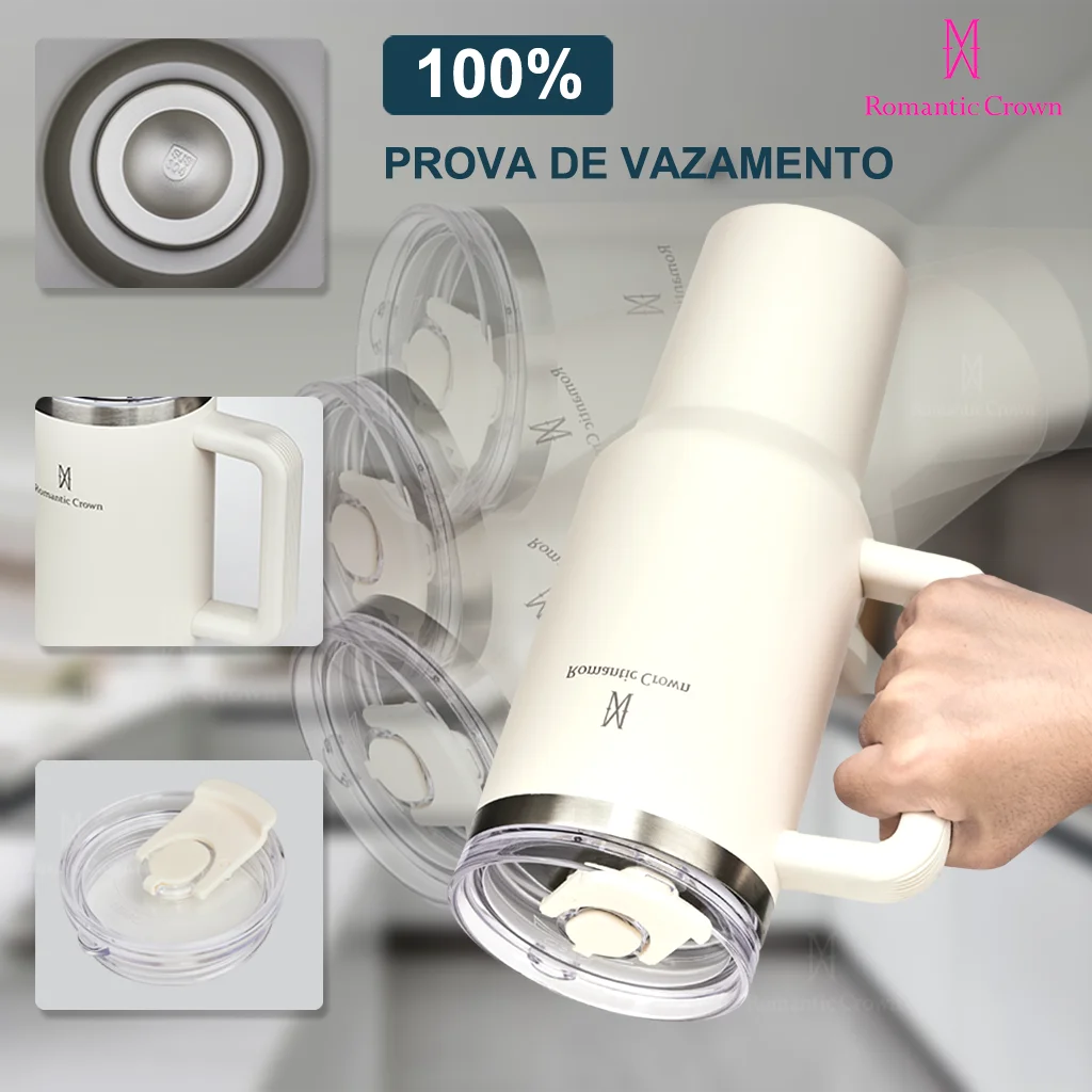 Copo térmico portátil ROMANTIC CROWN em aço inoxidável, 1200ml/1,2L