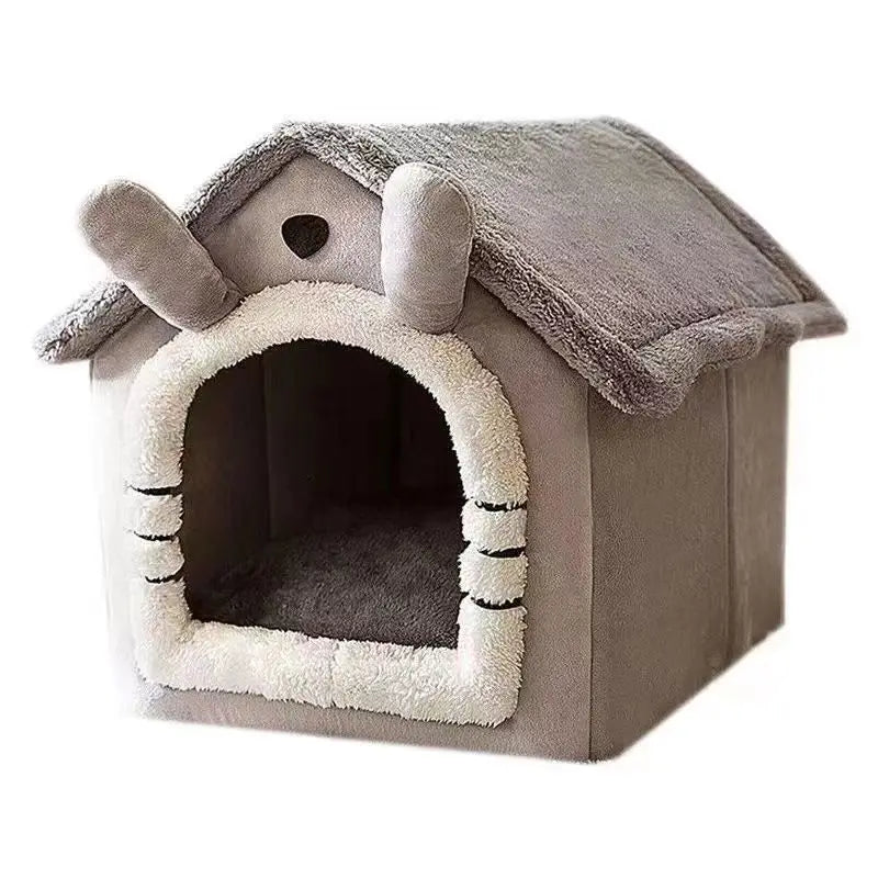 Cama estilo casinha para cães, ideal para todas as estações
