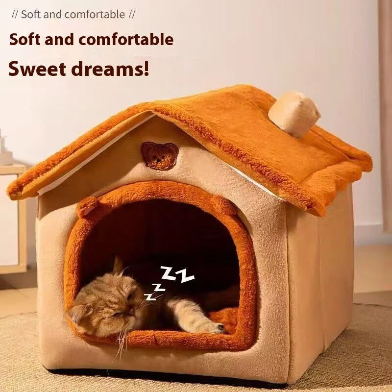 Cama estilo casinha para cães, ideal para todas as estações