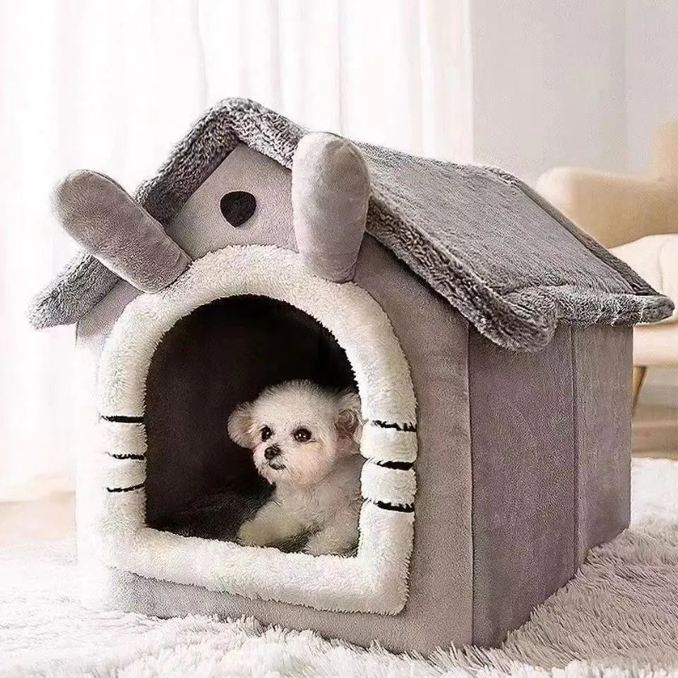 Cama estilo casinha para cães, ideal para todas as estações