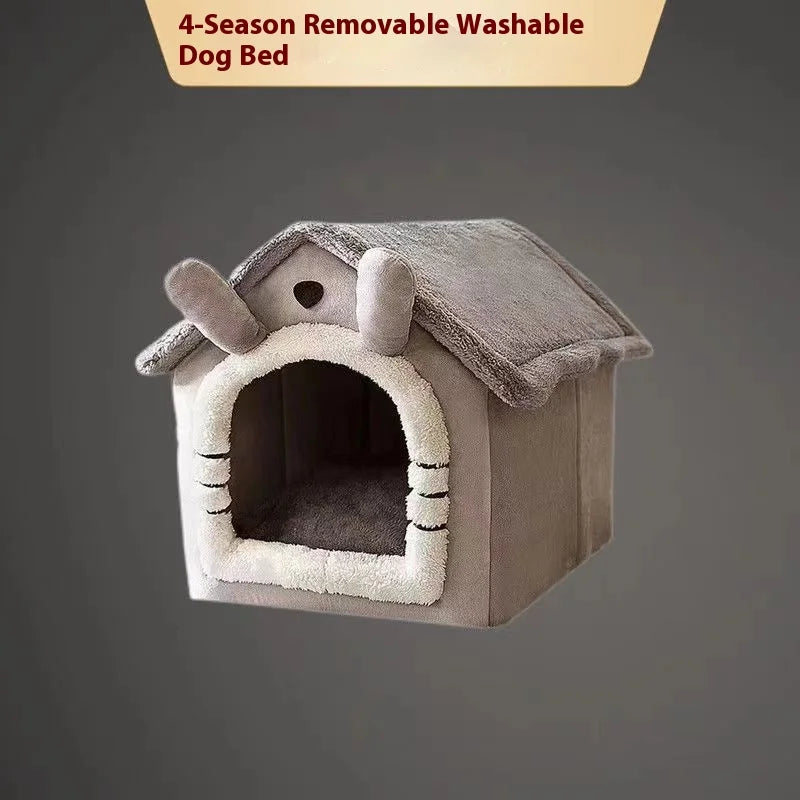 Cama estilo casinha para cães, ideal para todas as estações
