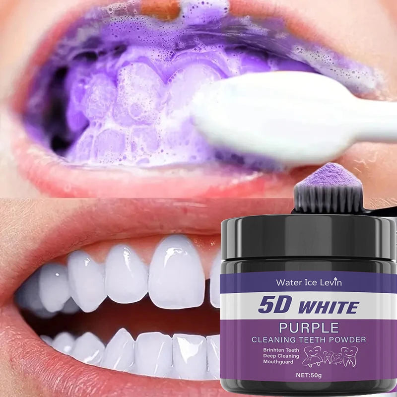 Pó dental roxo - Sem sulfatos, limpeza profunda e polimento, clareia os dentes
