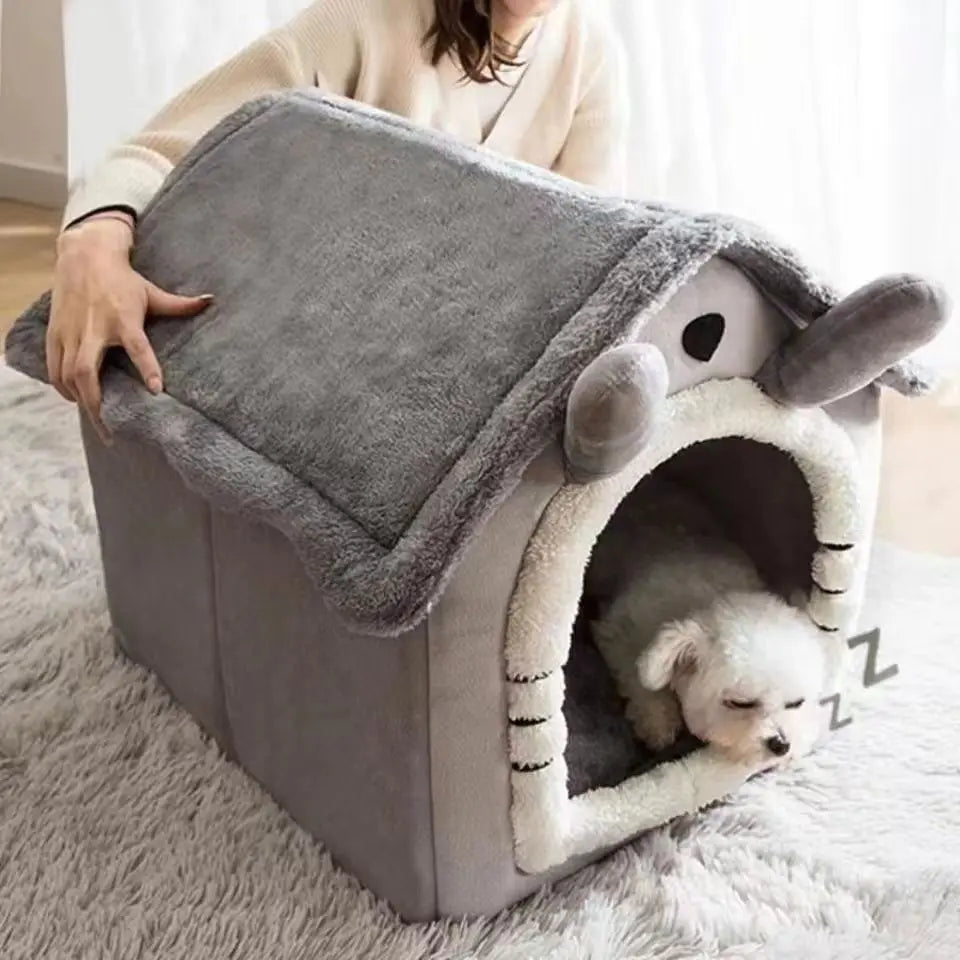 Cama estilo casinha para cães, ideal para todas as estações