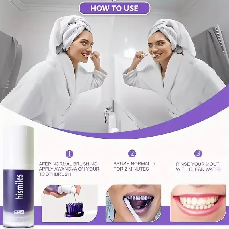 Creme dental clareador roxo, limpeza profunda