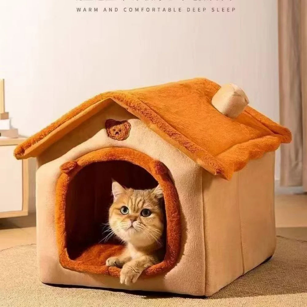 Cama estilo casinha para cães, ideal para todas as estações